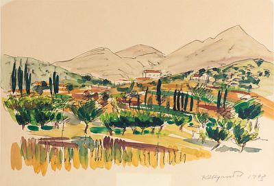 Katy STEPHANIDOU. Cypriot, 1925 – 2012Mountain view, 1973mixed media on paper (watercolour and 
