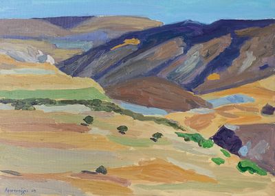 Aristotelis DEMETRIOU. Cypriot, b. 1962 Landscape with ochres, 2003oil on canvassigned and dated 