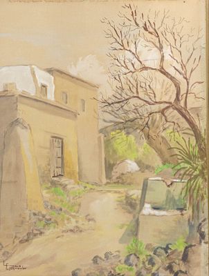Lonias EFTHYVOULOU. Cypriot, 1924 – 2008Old house in Autumngouache on brown papersigned lower 