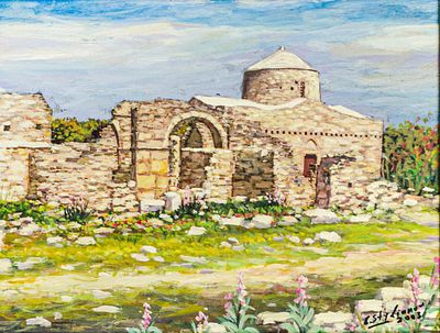 Costas STYLIANOU. CypriotOld Church I, 2003acrylic on hardboardsigned and dated lower right28 x 