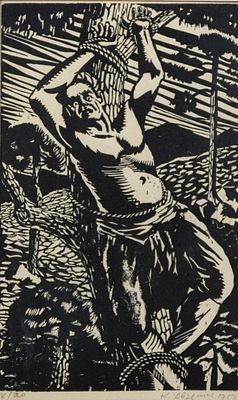 Kostas AVERKIOU. Cypriot, 1917 – 1981Man tied to a tree, 1957etchinged. 8/20signed and dated 