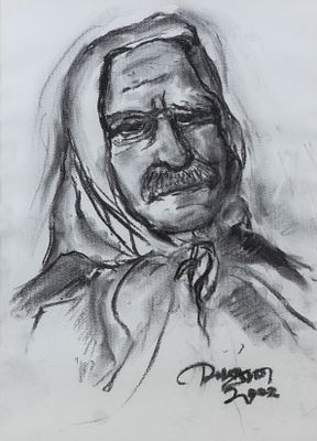 Charilaos DIKAIOS. Cypriot, 1912 – 2009Grandpa with kerchief, 2002charcoal on papersigned and 