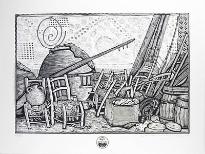 Hambis TSAGGARIS. Cypriot, b. 1947Lefkara warehousesilkscreened. 200/200signed and dated 1985 