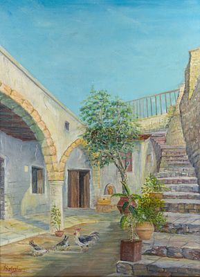 Andreas KELESHIS. Cypriot, b.1936Courtyard, Lania village - Αυλή, Λάνιαoil on canvassigned lower 