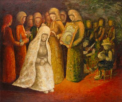 Themistoklis FOTIADIS. Cypriot, 1926 – c.2014The Bride’s Adornment - Στόλισμα της νύφης, 1971oil 
