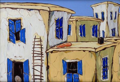 Fotos HADJISOTERIOU. Cypriot, 1919 – 2004Cyprus Houses (Famagusta), 1968oil on hardboardsigned 