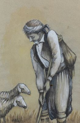 Themistoklis FOTIADIS. Cypriot, 1926 – c.2014Shephard, 1973 mixed media on paper (charcoal and 