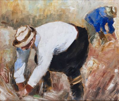 Charilaos DIKAIOS. Cypriot, 1912 – 2009Harvestoil on hardboard54 x 64 cm74 x 84 cm (with frame) 