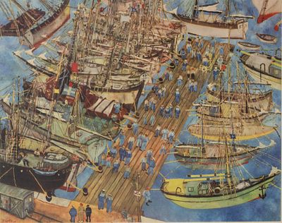 George Pol GEORGHIOU. Cypriot, 1901 – 1972Famagusta harbour, 1943 (Aegean racket)printsigned and 