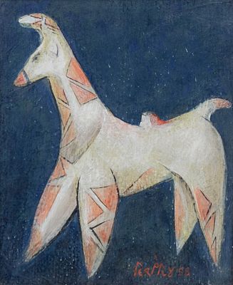 George Pol GEORGHIOU. Cypriot, 1901 – 1972Cypriot Archaic Figurine, 1958oil on wood signed and 