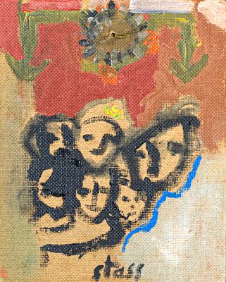 Stass PARASKOS. Cypriot, 1933 – 2014Untitled (Group of faces)oil on celotexsigned lower centre24 