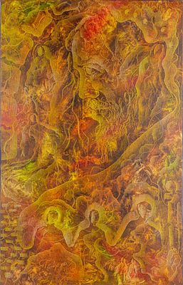 Spyros GEORGAS. Greek, b. 1958Golden echoesoil on canvassigned lower leftsigned on the reverse70 