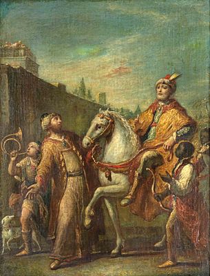 Unidentified artist. 18th centuryCelebratory horse rideoil on canvas69.5 x 52.5 cm82.5 x 65.5 cm 