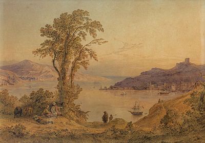 Continental School. 19th centuryView of the Bosphorus with the Black Sea in the 