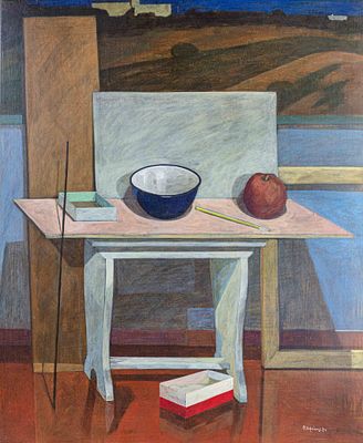Marcos KAMPANIS. Greek, b.1955Studio interior, 1984acrylic on wood79 x 65 cm82 x 68 cm (with 