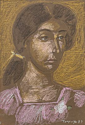 Yannis TSAROUCHIS. Greek, 1910 – 1989Portrait of a young lady, 1983pastel on a thin wooden 
