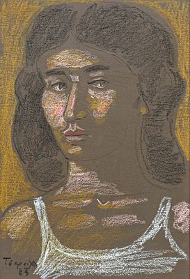 Yannis TSAROUCHIS. Greek, 1910 – 1989Portrait of a young man, 1983pastel on a thin wooden 
