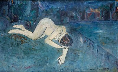 Loukia NICOLAIDOU. Cypriot, 1909 – 1994Reclining nude - Ξαπλωμένο γυμνό, c. 1937-39oil on 