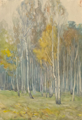 Морозов Константин Феофанович (1894–1990). Березовая роща осенью. 1960-е. Бумага, акварель. 32 