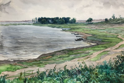 Морозов Константин Феофанович (1894–1990). На озере. 1960-е. Бумага, акварель. 21х31,5. На 