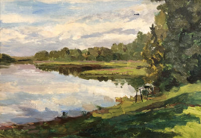 Зернова Екатерина Сергеевна (1900 - 1995). Глубокое озеро. 1970-е. Картон, масло. 25 х 35,5. На 