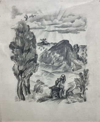 Махонин Федор Емельянович (1940-2020). Иллюстрация к книге М. Алексеева "Вишневый омут". 1975. Бу 