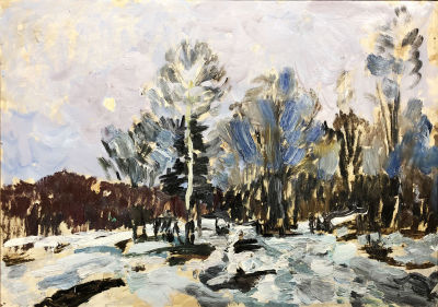 Комиссаров Иван Еремеевич (1929 — 2009). Комиссаров И.Е. Поздняя осень. Вечер. 1970-е. Бумага 