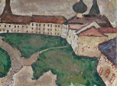 Мызников Геннадий Сергеевич (1933-2018). Монастырь. 1970-е. Картон, масло. 15 х 20,5. Оформлено 