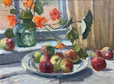 Кузнецов Михаил Александрович (1904–1989). Яблоки и цветы. 1970-е. Холст на картоне, масло. 