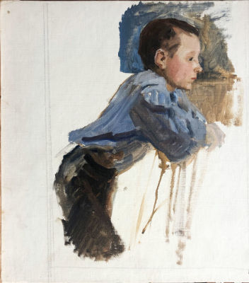 М. Родимова. Этюд мальчика. 1955. Холст на картоне, масло. 35&times;26. На обороте авторские подпись и дата