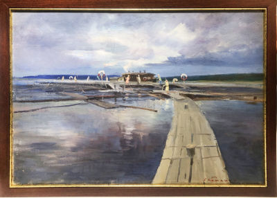 Каманин Сергей Михайлович (1915–2002). 
На плотах. 1950-е. Холст, масло. 41&times;55. Справа внизу: С. 