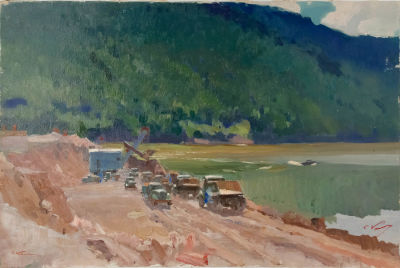 Каманин Сергей Михайлович (1915–2002). Начало большой стройки. 1958. Холст, масло. 50&times;80. Внизу 