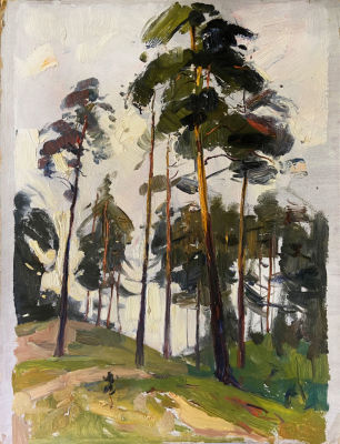Подобедов Роман Леонидович (1920–1990). 
Сосны. 1959. Картон, масло. 69,5х53. На обороте подпись 