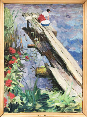 Подобедов Роман Леонидович (1920–1990). 
На мостках. 1959. Холст, масло. 85&times;62. На обороте 