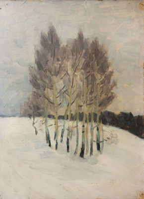 Березовский Дмитрий Иннокентьевич (1920–2005). Березки. 1955. Картон, масло. 33&times;24,5. На обороте 