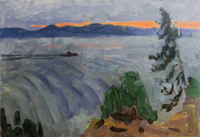 Березовский Дмитрий Иннокентьевич (1920–2005). Селигер. Вечер. 1956. Картон, масло. 47,5&times;57. На 