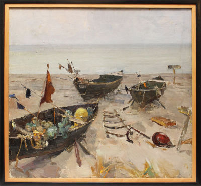 Подобедов Роман Леонидович (1920–1990). Рыбацкие шлюпки. 1960. Холст, масло. 70&times;70. На обороте 