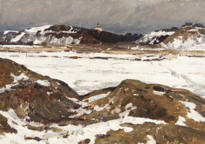 Соколов Александр Иванович (1918–1973). Зима. Волхов. 1960-е. Картон, масло. 50&times;70. Справа внизу 