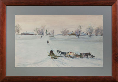 Стоянов Цочо Стойчевич (1905–1974). Сельская дорога зимой. 1961. Бумага, акварель. 35&times;58,5.На 