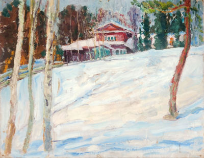 Ананьев Андрей Леонтьевич (1920–1998). Вышний Волочек. Академическая дача зимой. 1964. Картон 