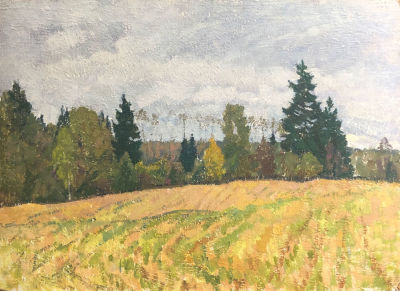 Неизвестный художник. Осень. Опушка леса. 1960-е. Картон, масло. 50&times;70.