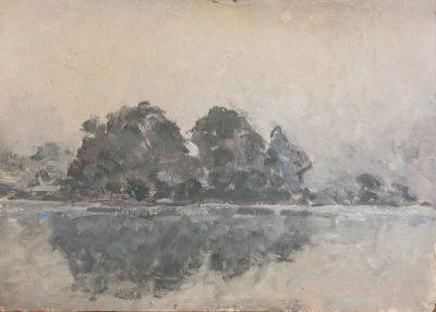 Неизвестный художник. Пейзаж в розовой дымке. 1960-е. Картон, масло. 34&times;47,5