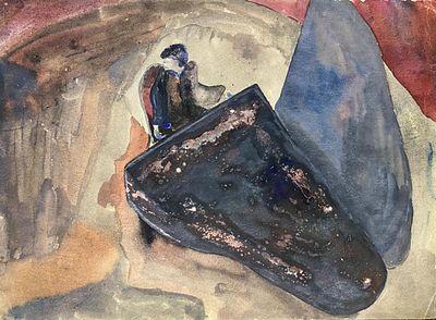 Кошелев Владимир (1901–1953). "Адажио" из цикла "У рояля". 1920-е . Бумага, акварель. 26&times;35 
На 