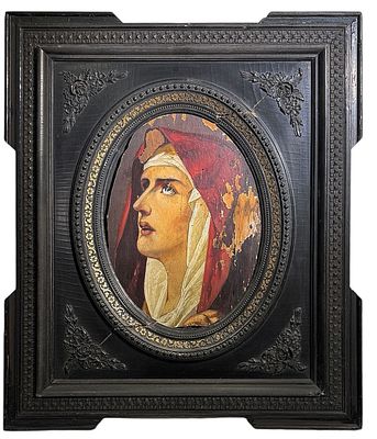 Неизвестный художник. Молящаяся. XIX в. 
. Дерево, смешанная техника. 31,5&times;23,5 
65,5&times;52,5 − 