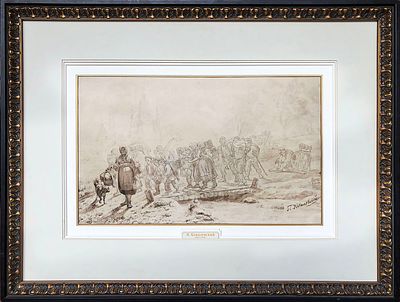 Ковалевский Павел Осипович (1843−1903). Крестьяне. 1880-е. Бумага, графитный карандаш, сепия 