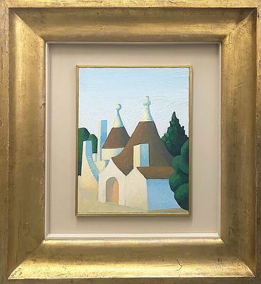 SALVO, "Alberobello", 1996 - SALVO, "Alberobello", 1996, olio su tavola, cm 33x25. Al 