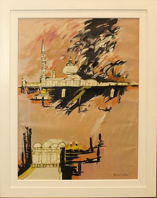 REMO BRINDISI, "Venezia", anni '80 - REMO BRINDISI, "Venezia", anni '80, olio su tela 