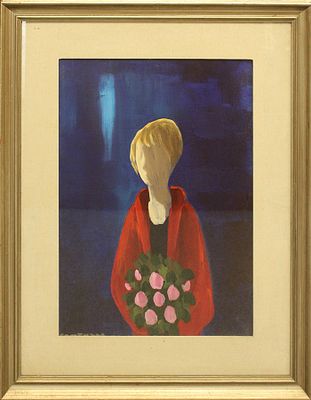 ELIANO FANTUZZI, "Ragazza con fiori" - ELIANO FANTUZZI, "Ragazza con fiori", olio su 