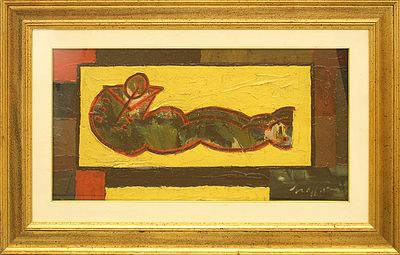 PIERO MAGGIONI, anni 70 - PIERO MAGGIONI, anni 70, olio su tavola, cm 40x76 con cornice 64,5x100x4 