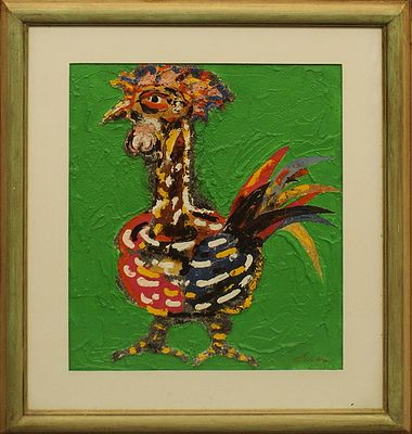 GIORGIO CHIESI, "Gallo", anni 90 - GIORGIO CHIESI, "Gallo", anni 90, tecnica mista su 